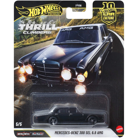 Hot Wheels 1:64 Mercedes-Benz 300 SEL 6.8 AMG from Premium Car Culture Thrill Climbers with Real Riders wheels and Metal/Metal body and chassis.