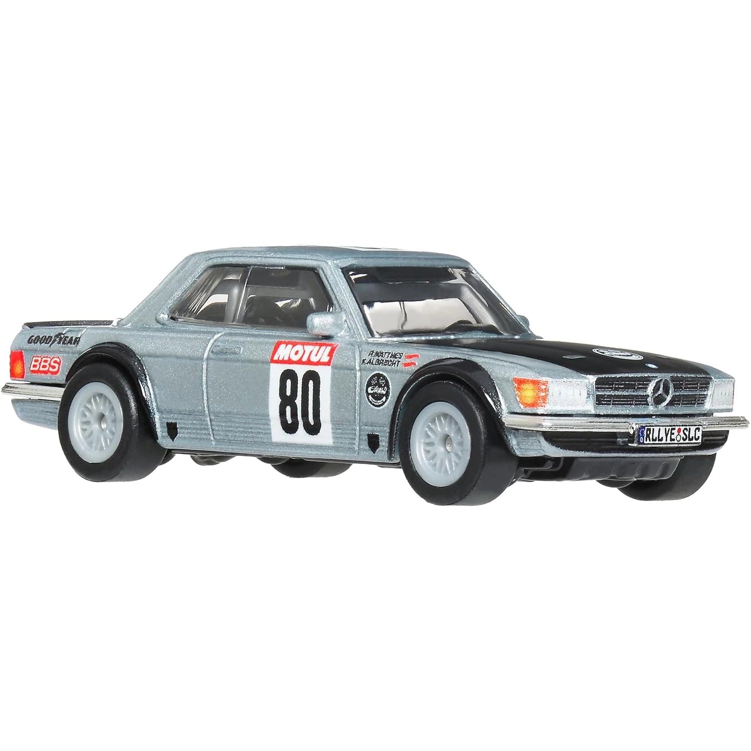 Hot Wheels 1:64 Mercedes-Benz 500 SLC Rally Boulevard HRT63 GJT68 die-cast model with Real Riders wheels.