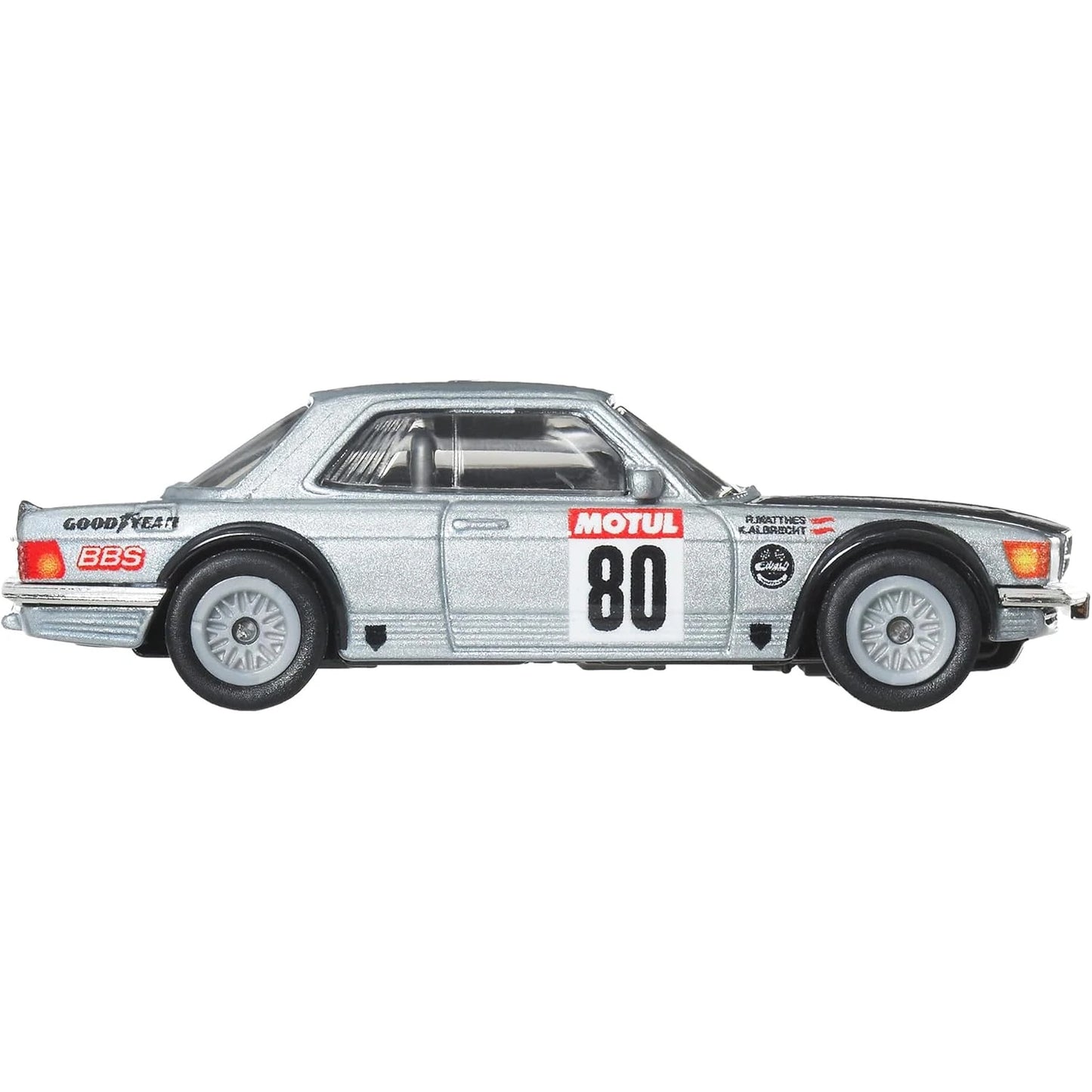 Hot Wheels 1:64 Mercedes-Benz 500 SLC Rally Boulevard HRT63 GJT68 die-cast model with Real Riders wheels.