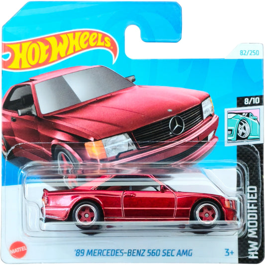 Hot Wheels Super Treasure Hunt '89 Mercedes-Benz 560 SEC AMG with Spectraflame paint and Real Riders on short card.