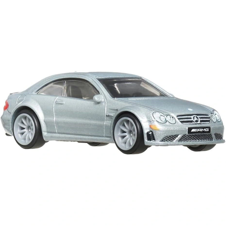 Hot Wheels Premium Boulevard 1:64 2008 Mercedes-Benz CLK 63 AMG Black Series carded die-cast model in silver with Real Riders and Metal/Metal badge.