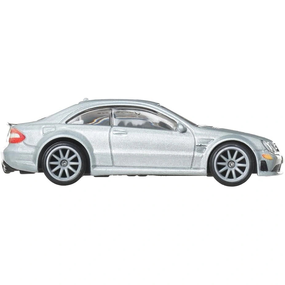 Hot Wheels Premium Boulevard 1:64 2008 Mercedes-Benz CLK 63 AMG Black Series carded die-cast model in silver with Real Riders and Metal/Metal badge.