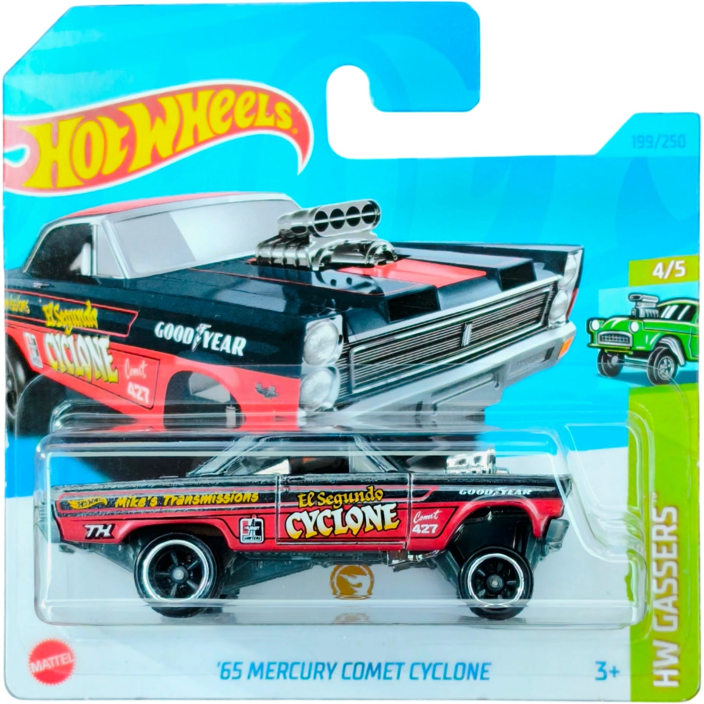 Hot Wheels Super Treasure Hunt '65 Mercury Comet Cyclone with Spectraflame paint and Real Riders, from HW Gassers series.