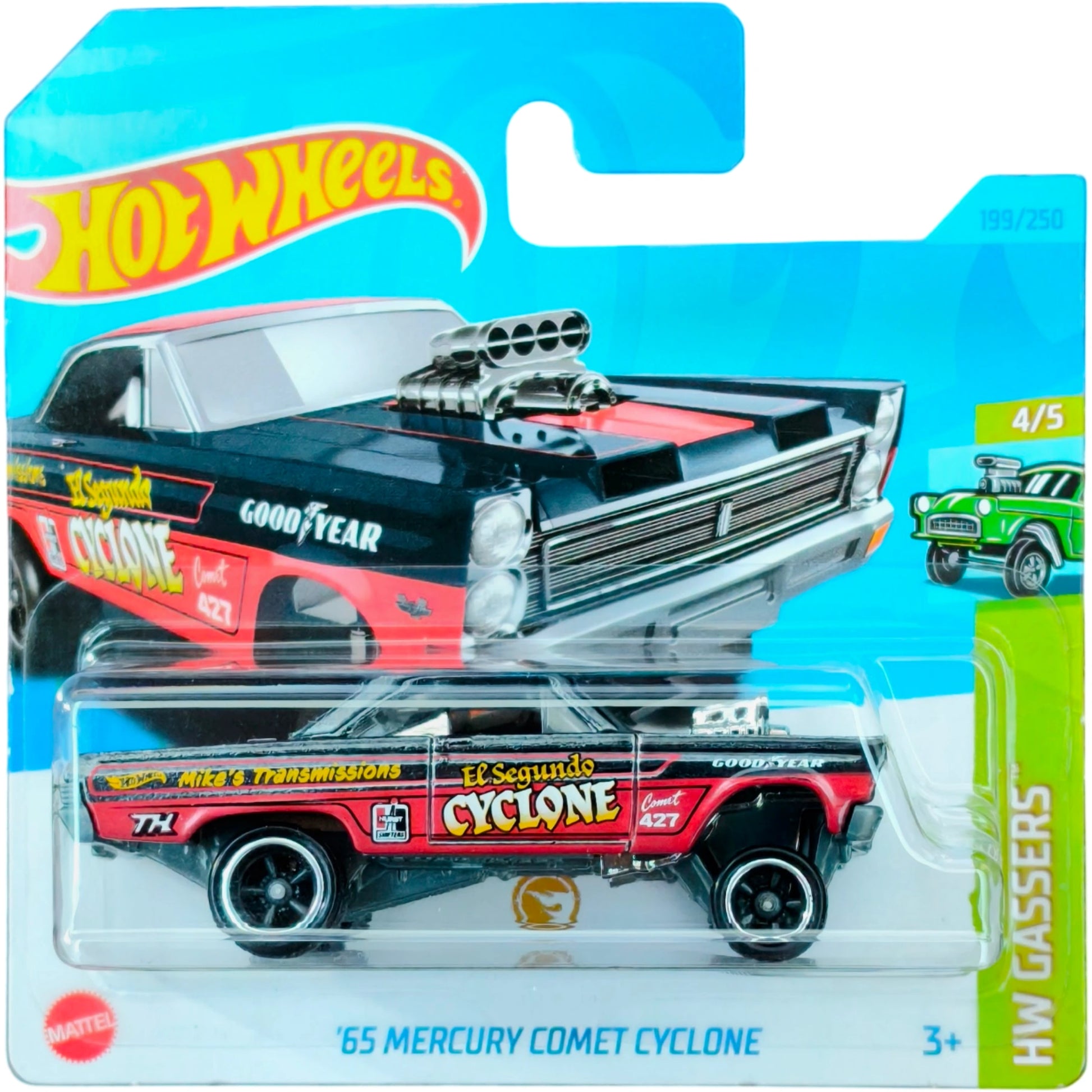 Hot Wheels Super Treasure Hunt '65 Mercury Comet Cyclone with Spectraflame paint and Real Riders, from HW Gassers series.