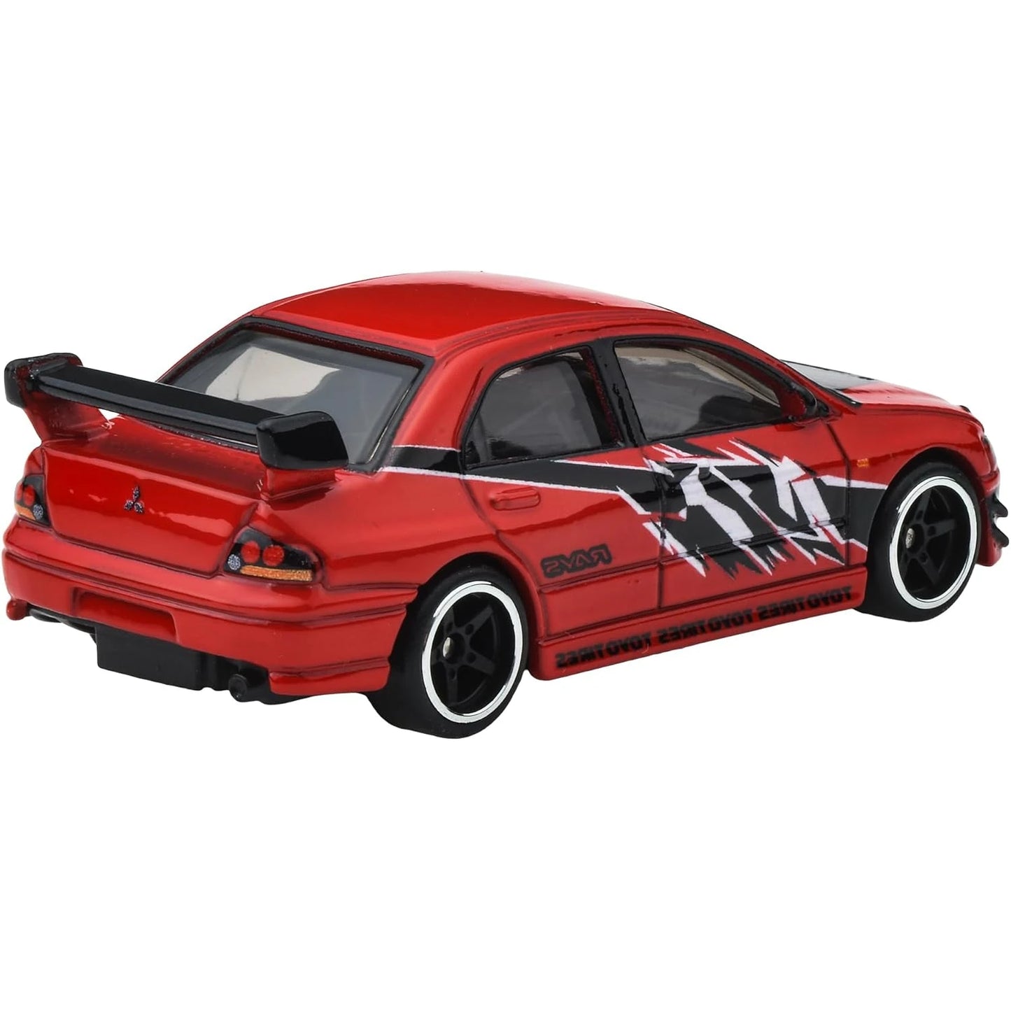 Hot Wheels 1:64 scale Mitsubishi Lancer Evolution IX in red from Fast & Furious: Tokyo Drift with Real Riders and Metal/Metal build.