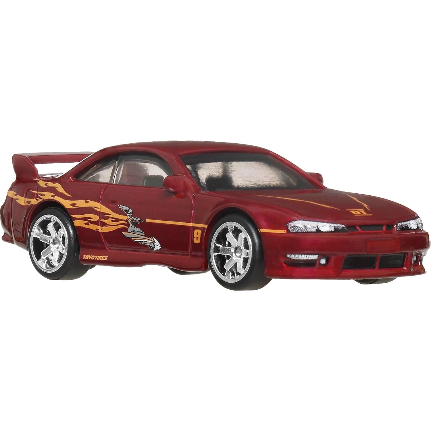 Hot Wheels 1:64 scale Fast & Furious Premium Nissan 240SX S14 die-cast model with Real Riders and Metal/Metal construction.