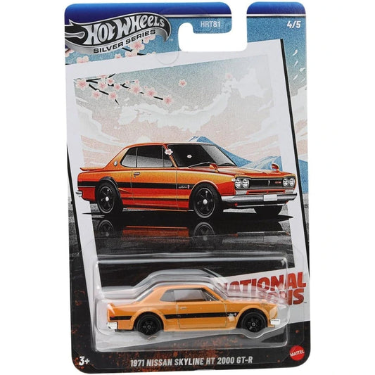 Hot Wheels National Icons series 1971 Nissan Skyline HT 2000 GT-R in orange and black from the Silver Series.