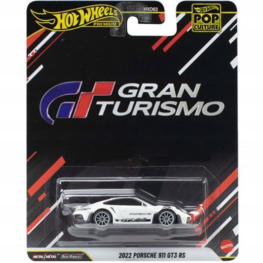 Hot Wheels Premium 2022 Porsche 911 GT3 RS Gran Turismo Pop Culture die-cast with Real Riders and Metal/Metal construction.
