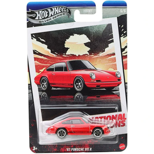 Hot Wheels National Icons '67 Porsche 911 R in red from the Silver Series die-cast lineup.