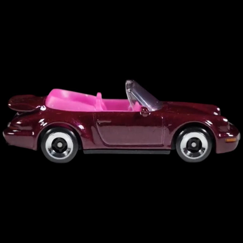Hot Wheels 1:64 scale Porsche 911 Turbo Cabriolet in burgundy from the Then and Now 2025 series.