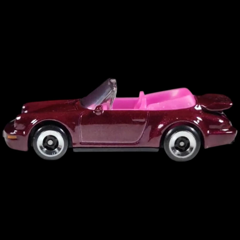 Hot Wheels 1:64 scale Porsche 911 Turbo Cabriolet in burgundy from the Then and Now 2025 series.