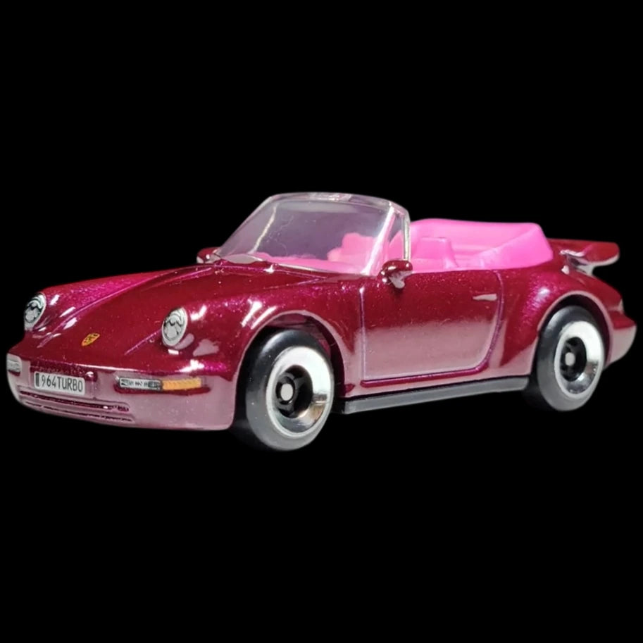 Hot Wheels 1:64 scale Porsche 911 Turbo Cabriolet in burgundy from the Then and Now 2025 series.