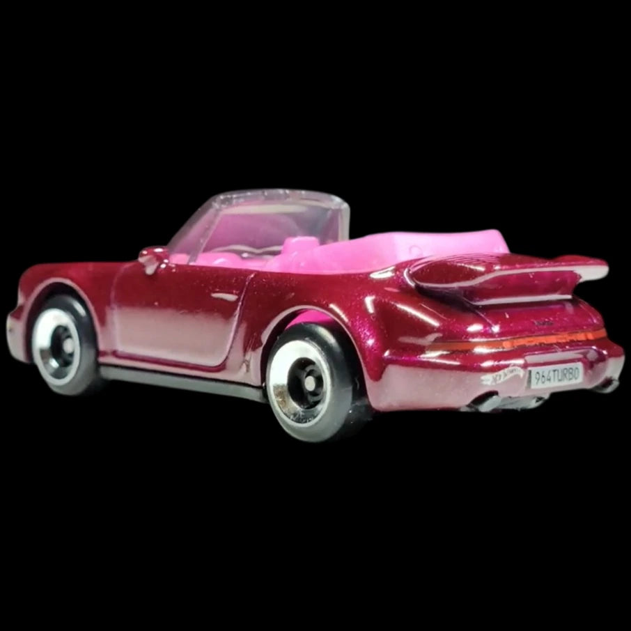 Hot Wheels 1:64 scale Porsche 911 Turbo Cabriolet in burgundy from the Then and Now 2025 series.