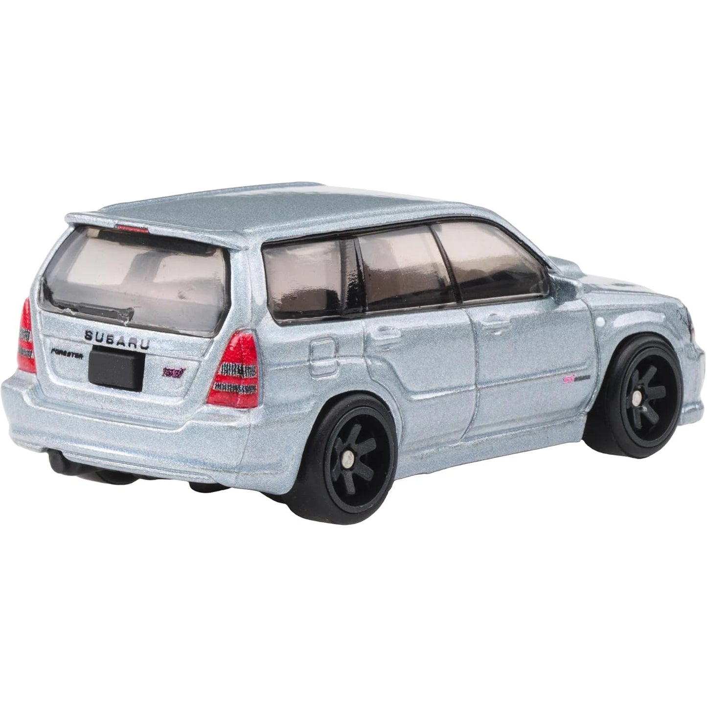 Hot Wheels 1:64 Subaru Forester STI Fast Wagons JBK87 FPY86 die-cast model with Real Riders wheels.