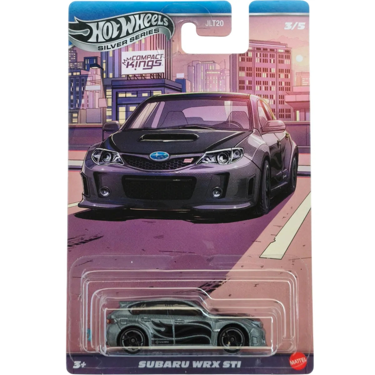Hot Wheels Compact Kings Silver Series complete set of 5 die-cast cars featuring Ford Fiesta, Honda Civic EK9, Subaru WRX STI, Mazda MX-5 Miata, and Nissan Sentra SE-R.