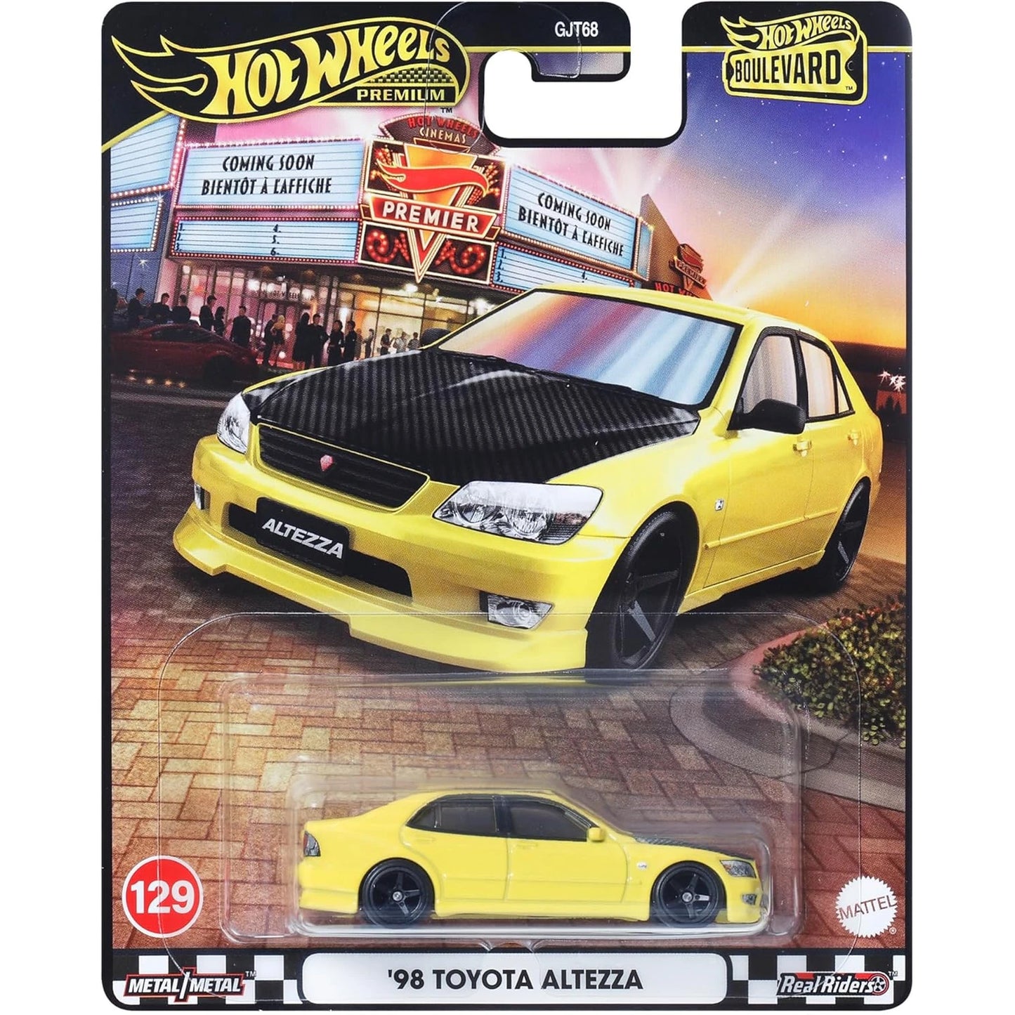 Hot Wheels 1:64 Lexus Toyota Altezza Boulevard JBL23 FPY86 die-cast model with Real Riders wheels.