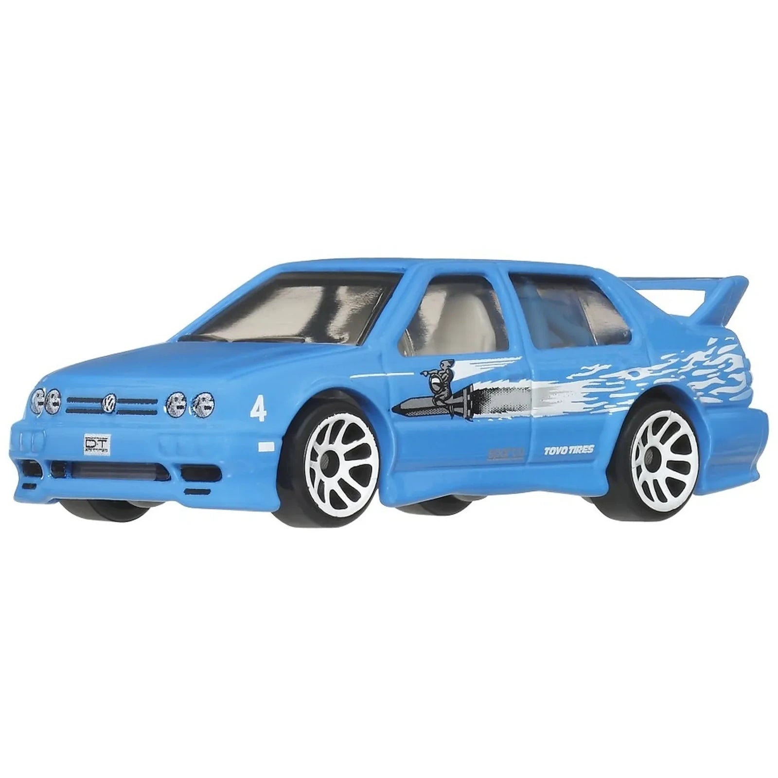 Hot Wheels 1995 Volkswagen Jetta A3 Jesse The Fast and the Furious die-cast car on Fast & Furious Graphic Remix Silver Series card (3/5), blue Volkswagen Jetta.