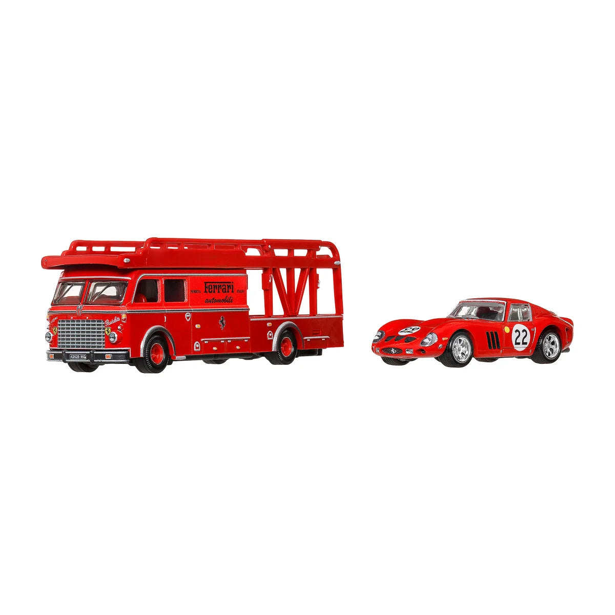 Hot Wheels 1:64 Ferrari 250 GTO and Fiat 642 RN2 Bartoletti Team Transport #83 JBM37 FLF68 premium die-cast set.