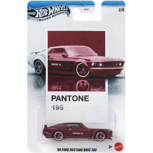 Hot Wheels 1:64 scale '69 Ford Mustang Boss 302 in Pantone 195 maroon from the Silver Series – JKY47 JKY48