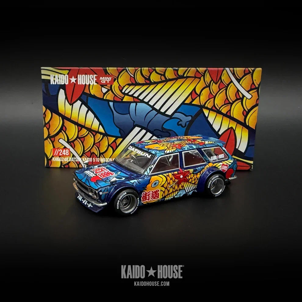 Kaido House x Mini GT Datsun Kaido 510 Wagon Koi Wagon V1 KHMG248 collectible model.