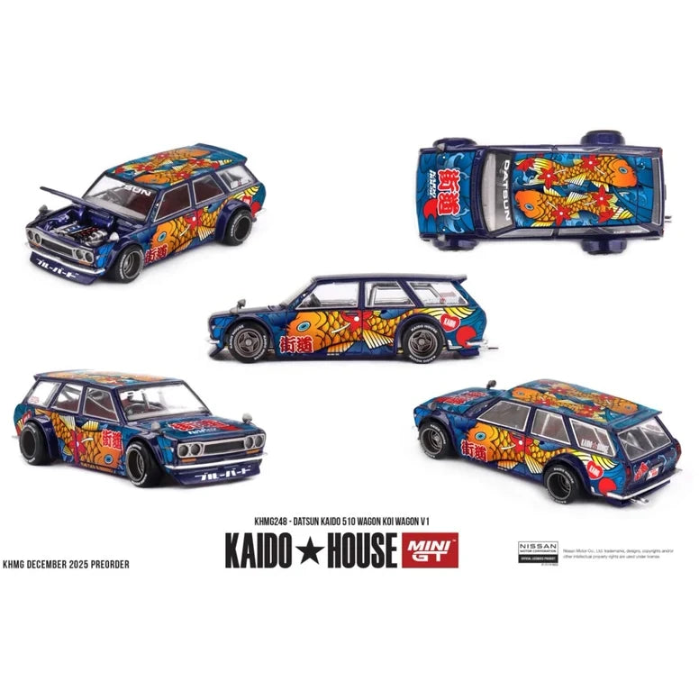 Kaido House x Mini GT Datsun Kaido 510 Wagon Koi Wagon V1 KHMG248 collectible model.