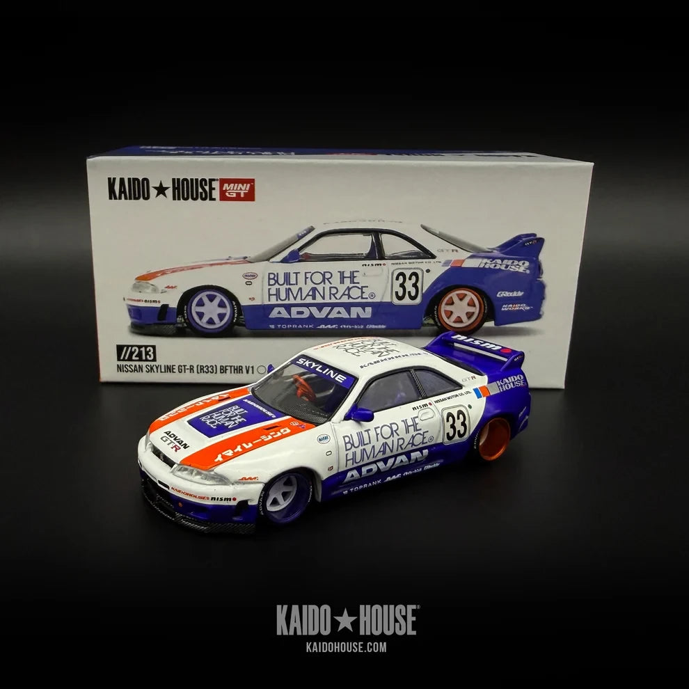 Kaido House 1:64 Kaido GT Nissan Skyline GT-R R33 BFTHR V1 KHMG213 die-cast collector model.