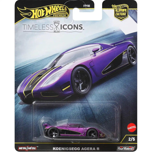 Hot Wheels 1:64 Koenigsegg Agera R Premium Car Culture Timeless Icons 2/5 die-cast model with Real Riders wheels and Metal/Metal construction.