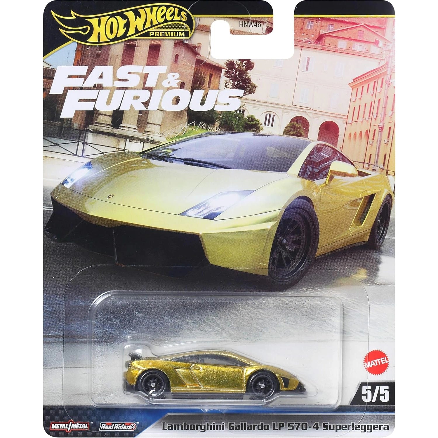 Hot Wheels Fast & Furious Premium Lamborghini Gallardo LP 570-4 Superleggera 1:64 die-cast in gold with Real Riders