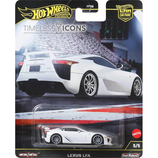 Hot Wheels 1:64 Lexus LFA White Premium Car Culture Timeless Icons 5/5 die-cast model with Real Riders wheels and Metal/Metal construction.