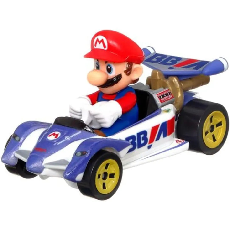 Hot Wheels Mario Kart Mario Circuit Special Mach-Celere die-cast vehicle inspired by the Nintendo racing game series.