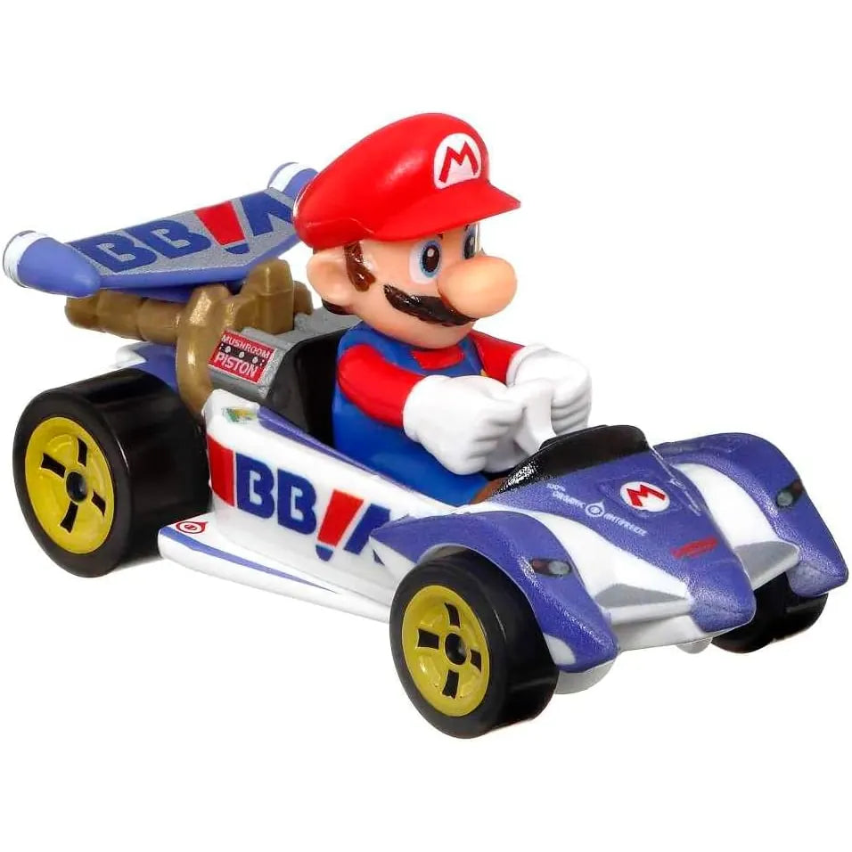 Hot Wheels Mario Kart Mario Circuit Special Mach-Celere die-cast vehicle inspired by the Nintendo racing game series.