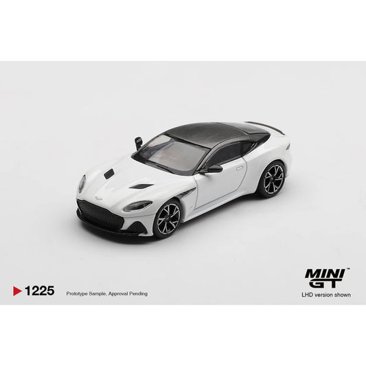 Mini GT 1:64 Aston Martin DBS in Stratus White MGT01225 die-cast model.
