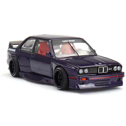 Kaido House x MiniGT 1:64 BMW M3 E30 die-cast model in Kaido GT V2 widebody livery.