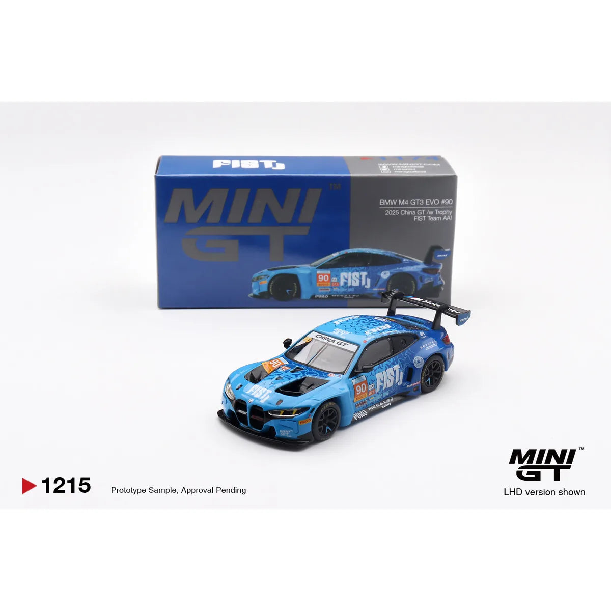 Mini GT 1:64 BMW M4 GT3 EVO #90 FIST Team AAI 2025 China GT blue racing diecast model with China-market packaging MGT01215-CH