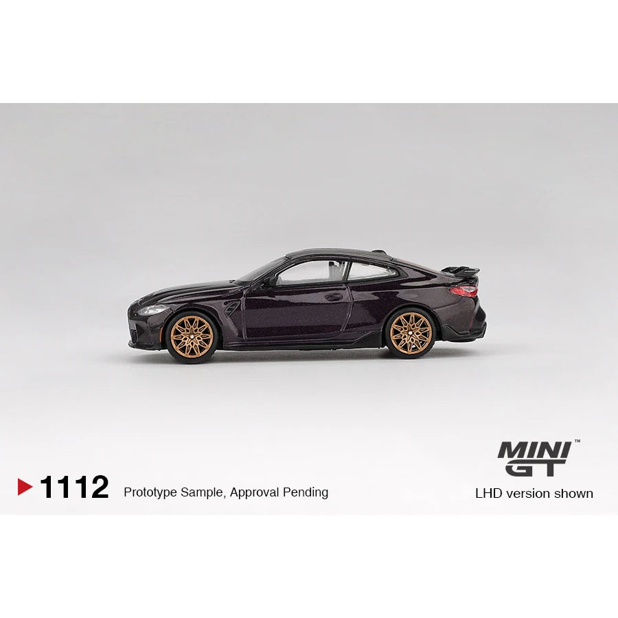 MINI GT 1:64 BMW M4 M-Performance die-cast model in Daytona Violet.