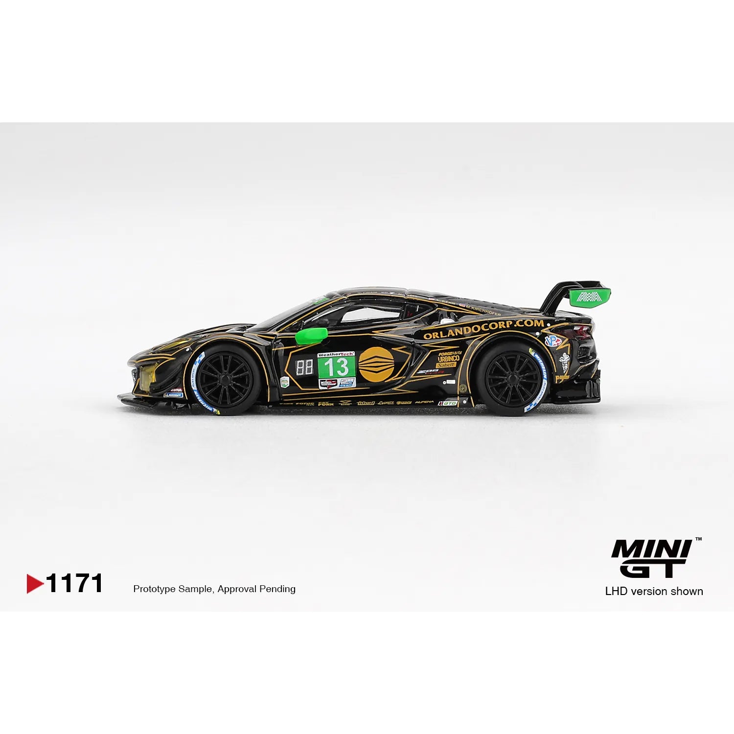 Mini GT 1:64 Chevrolet Corvette Z06 GT3.R #13 AWA 2025 IMSA Daytona 24 Hrs MGT01171 die-cast race car model.