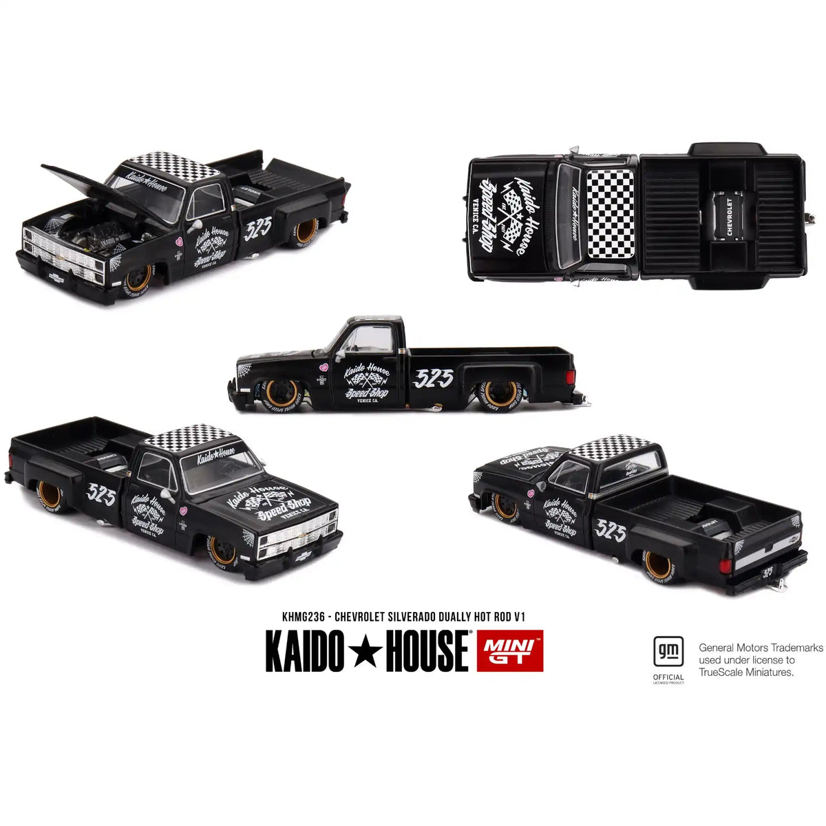 Kaido House x Mini GT Chevrolet Silverado Dually Hot Rod V1 KHMG236 collectible model.