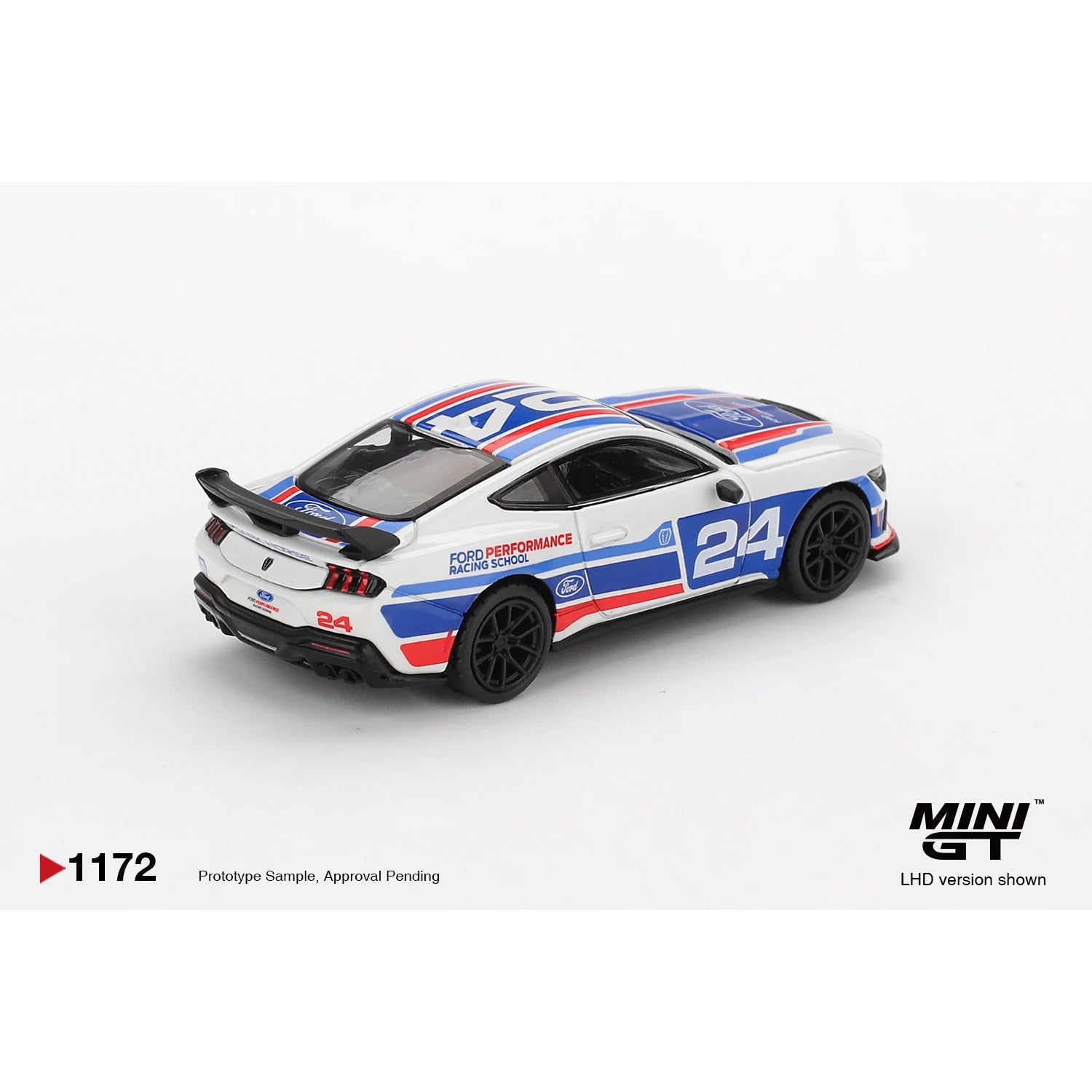 Mini GT 1:64 Ford Mustang Dark Horse #24 Ford Performance Racing School MGT01172 die-cast collectible model.
