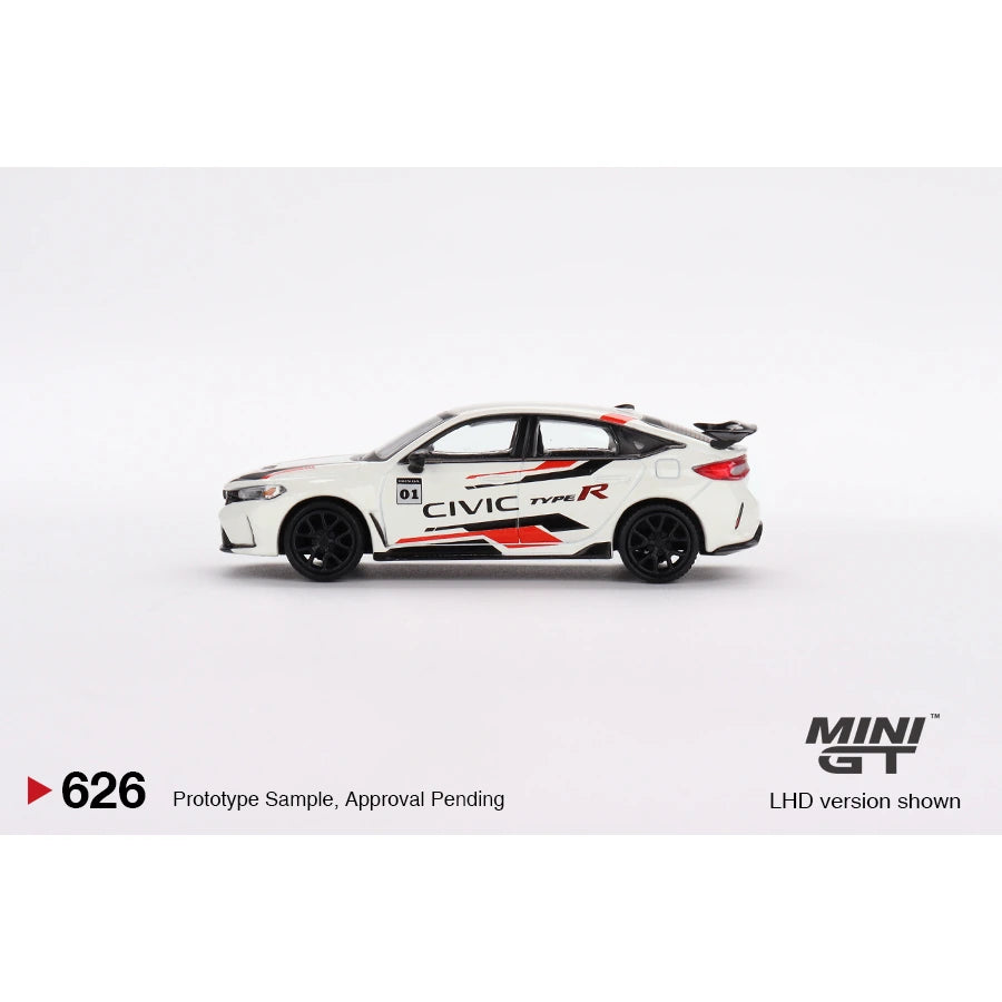 MiniGT 1:64 die-cast Honda Civic Type R in white with red and black 2023 Honda Thanks Day Vietnam event livery, boxed (LHD version shown).
