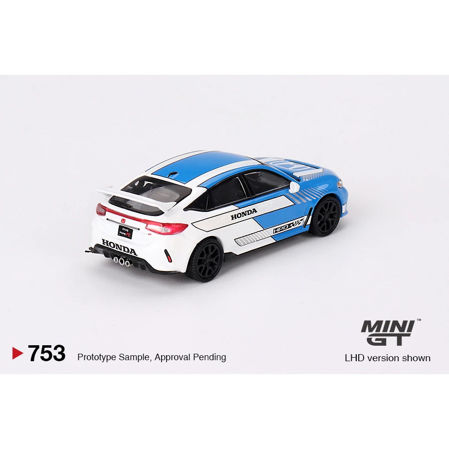 MiniGT 1:64 die-cast model of the Honda Civic Type R #3 in 2023 Pace Car Blue with premium detailing and packaging.