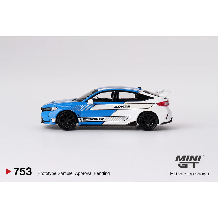 MiniGT 1:64 die-cast model of the Honda Civic Type R #3 in 2023 Pace Car Blue with premium detailing and packaging.