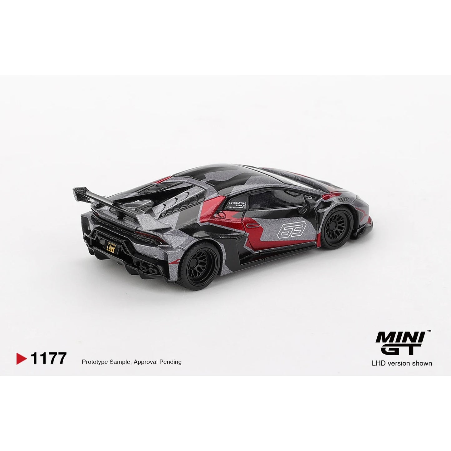MINI GT 1:64 LB Works Lamborghini Huracan GT RONIN die-cast model.
