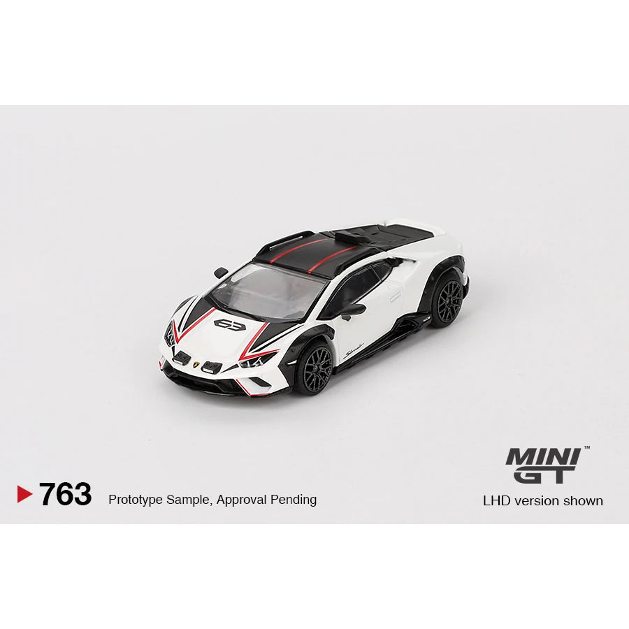 MiniGT 1:64 Lamborghini Huracán Sterrato in Blanco Asopo livery with box.