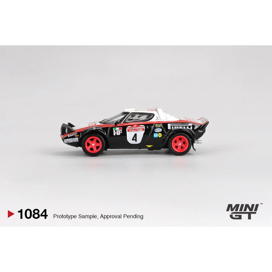 Mini GT 1:64 Lancia Stratos HF #4 1978 Rally Sanremo Winner MGT01084 die-cast model car.