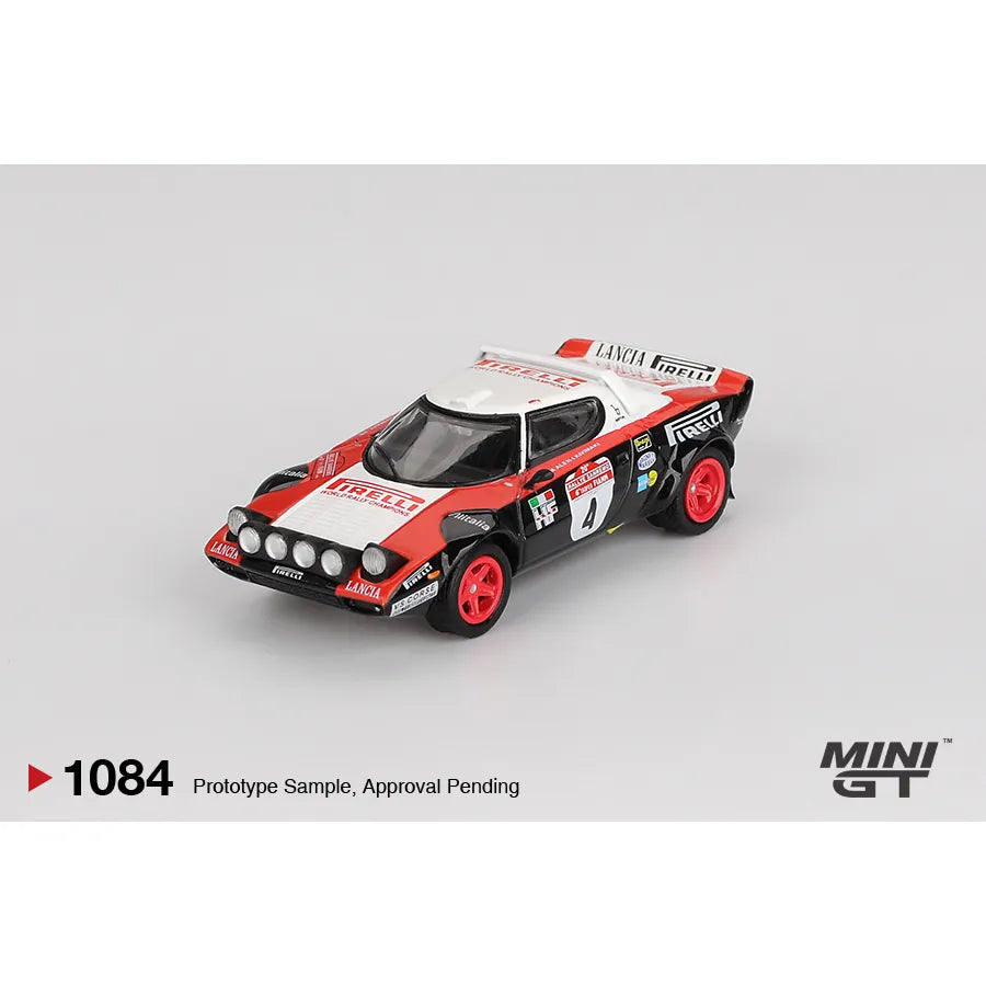 Mini GT 1:64 Lancia Stratos HF #4 1978 Rally Sanremo Winner MGT01084 die-cast model car.