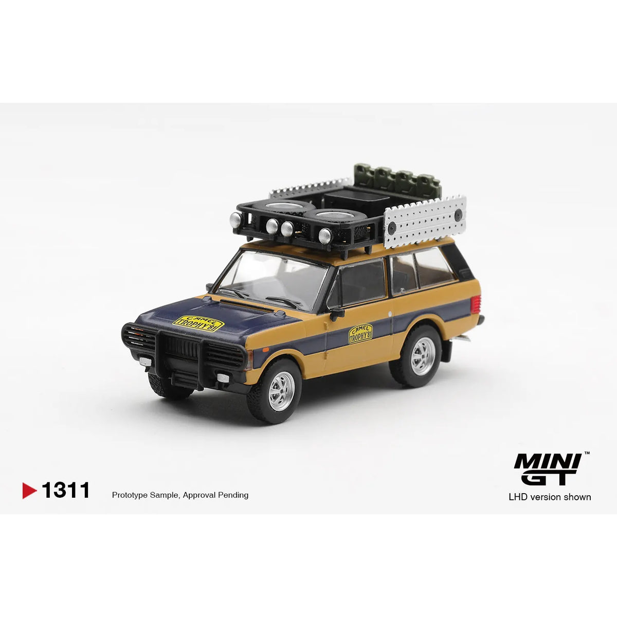 Mini GT 1:64 Land Rover Range Rover Camel Trophy N Sudmann and F Hofmann Sumatra 1981 yellow and blue off-road diecast model MGT01311-L
