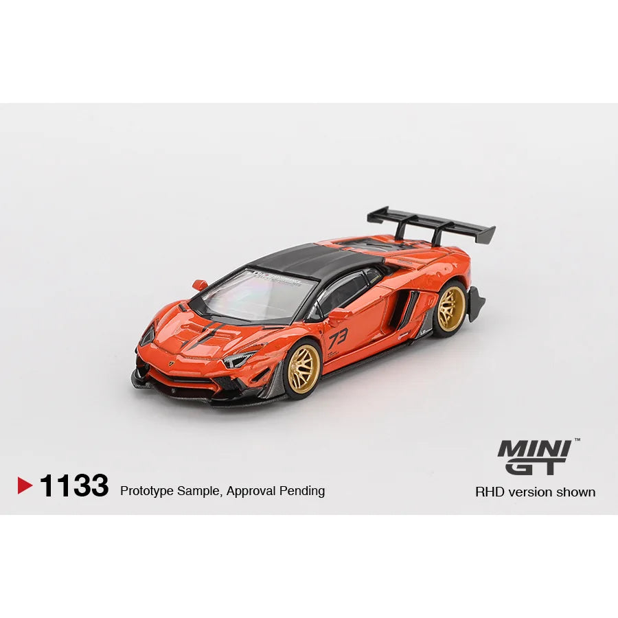 Mini GT 1:64 LB★WORKS Lamborghini Aventador Limited Edition Orange MDX 2025 MGT01133 die-cast model.