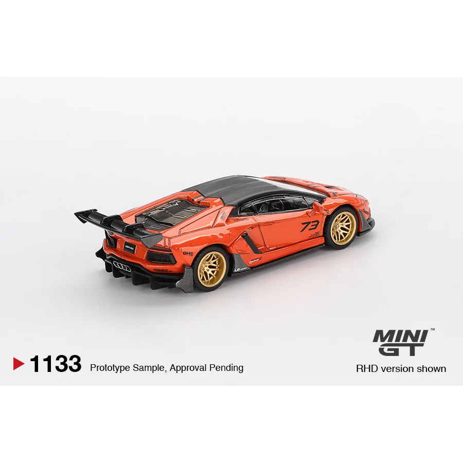 Mini GT 1:64 LB★WORKS Lamborghini Aventador Limited Edition Orange MDX 2025 MGT01133 die-cast model.