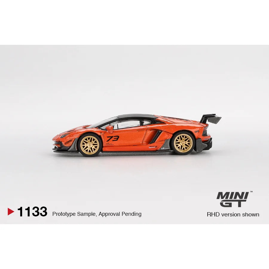 Mini GT 1:64 LB★WORKS Lamborghini Aventador Limited Edition Orange MDX 2025 MGT01133 die-cast model.