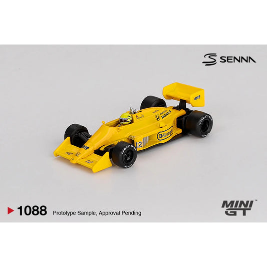 MINI GT 1:64 Lotus 99T number 12 driven by Ayrton Senna, winner of the 1987 Monaco Grand Prix.